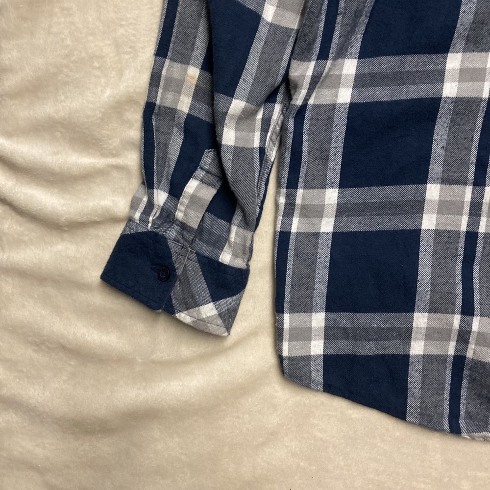 Quiksilver Button up flannel hoodie shirt XL Blue plaid Long sleeve Hooded - Picture 6 of 8